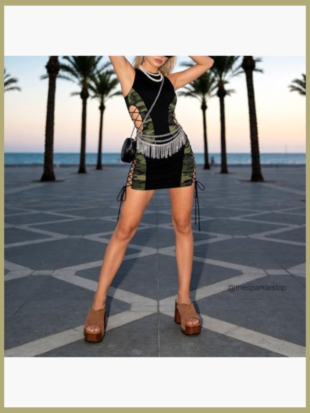 Women's Platform Chunky Sandals, Square Open Toe Block Heels Studded Slip On - Picture 4 of 7